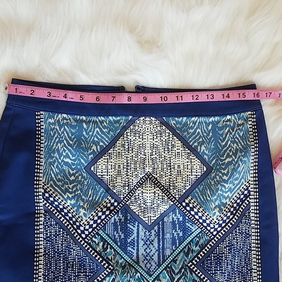 H & M blue patterned pencil skirt sz 8 - Picture 4 of 6